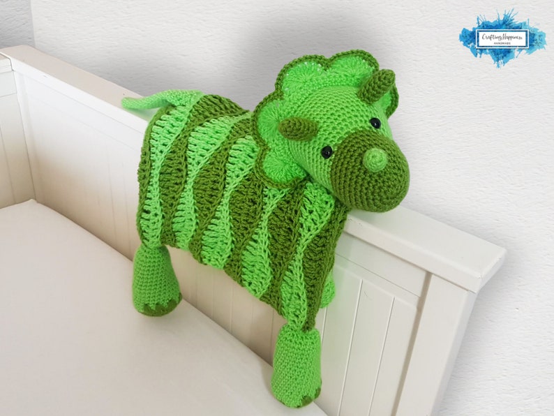 Triceratops Dinosaur Baby Blanket Crochet Pattern Stroller Blanket Baby Shower Gift For Boys & Girls Pram Blanket Dino Blanket Toy image 4