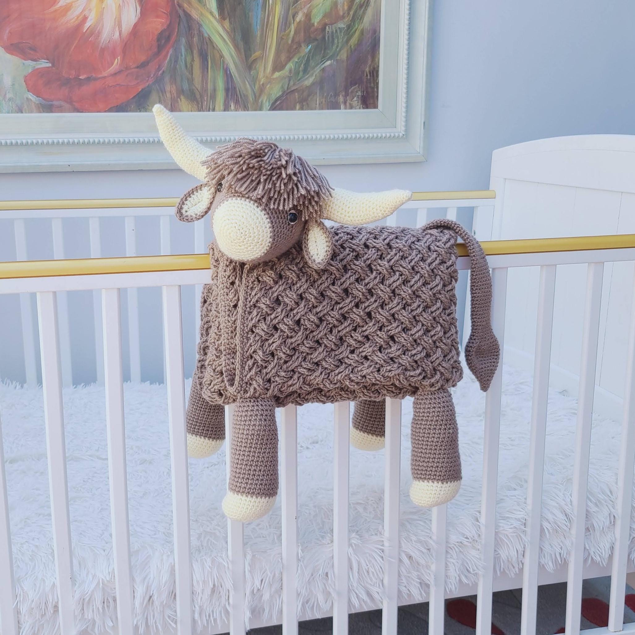 Highland Cow Baby Blanket & Baby Shower Set Crochet Patterns Scottish Cow Blanket Toy Play Mat Cow Baby Security Blanket Baby Gifts