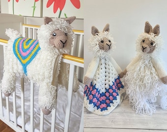 Llama Baby Blanket & 2 Lovey Baby Shower Gift CROCHET PATTERN Multipurpose Blanket Toy Play Mat Baby Security Blanket Stroller Cot Blanket