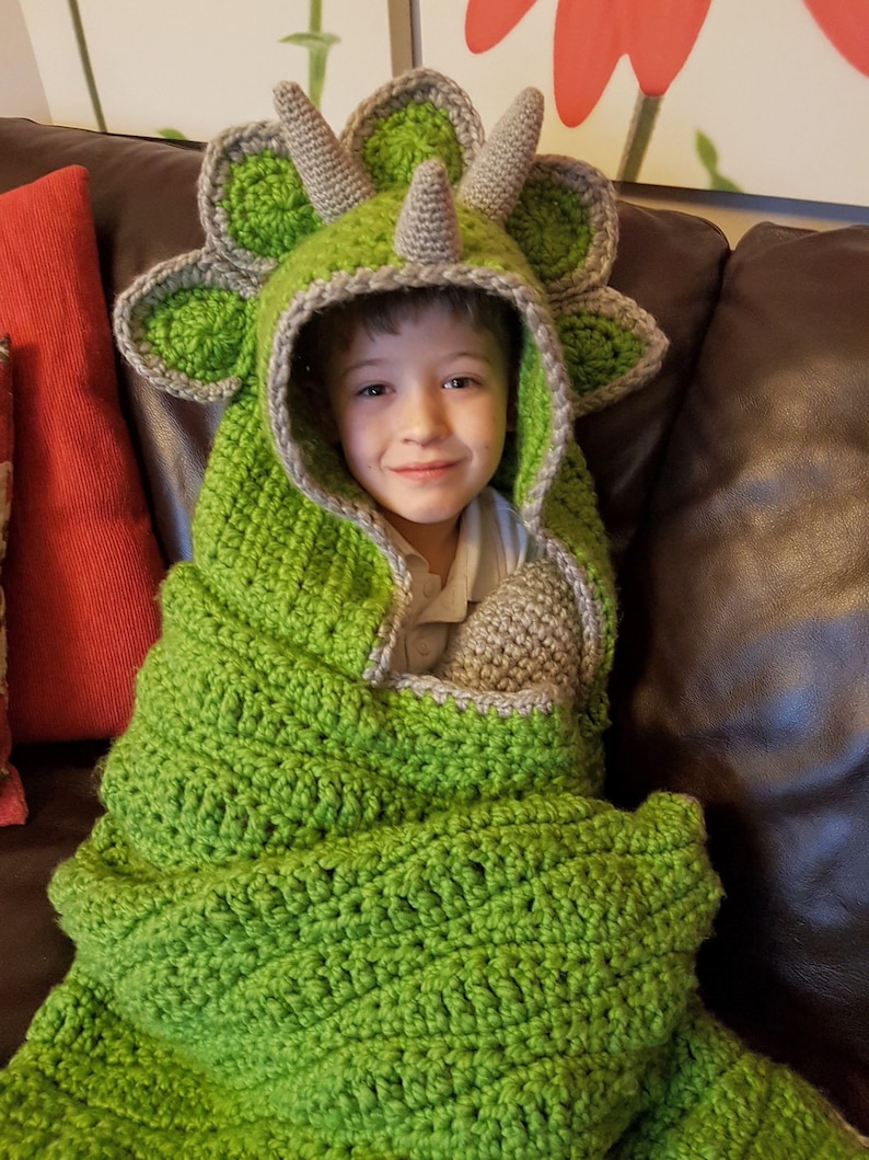 2 in 1 Hooded Dinosaur Blanket Triceratops or Stegosaurus in Adult and Child Sizes CROCHET PATTERN Wearable Blanket Christmas Birthday Gift image 2