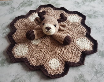 Baby Deer Lovey Security Blanket Crochet Pattern | Amigurumi Woodland Animal Deer Comforter, Baby Shower Gift, Animal Lovey, Crochet Blanket