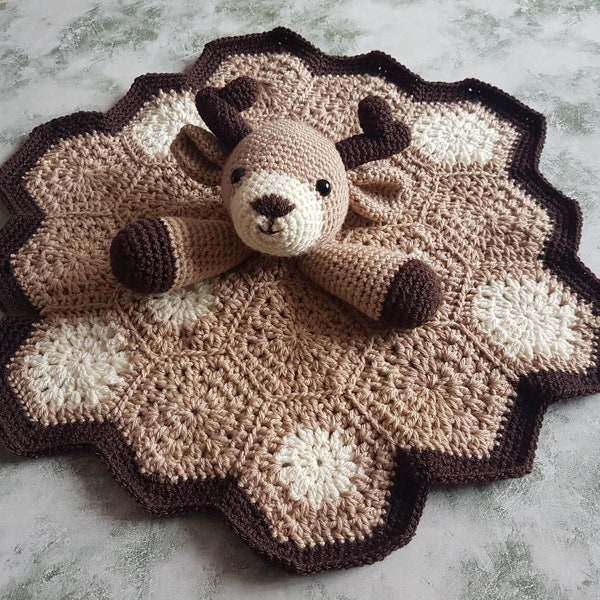 Baby Deer Lovey Security Blanket Crochet Pattern | Amigurumi Woodland Animal Deer Comforter, Baby Shower Gift, Animal Lovey, Crochet Blanket