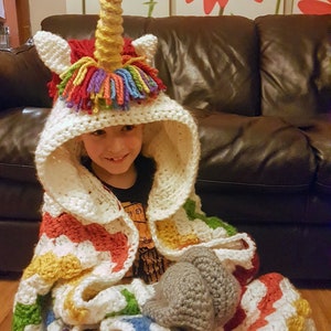 2in1 Rainbow Unicorn Hooded Blanket Crochet Pattern For Adults & Kids Wearable Blanket Christmas Birthday Gift Crochet Unicorn Hoodie Blanki image 7