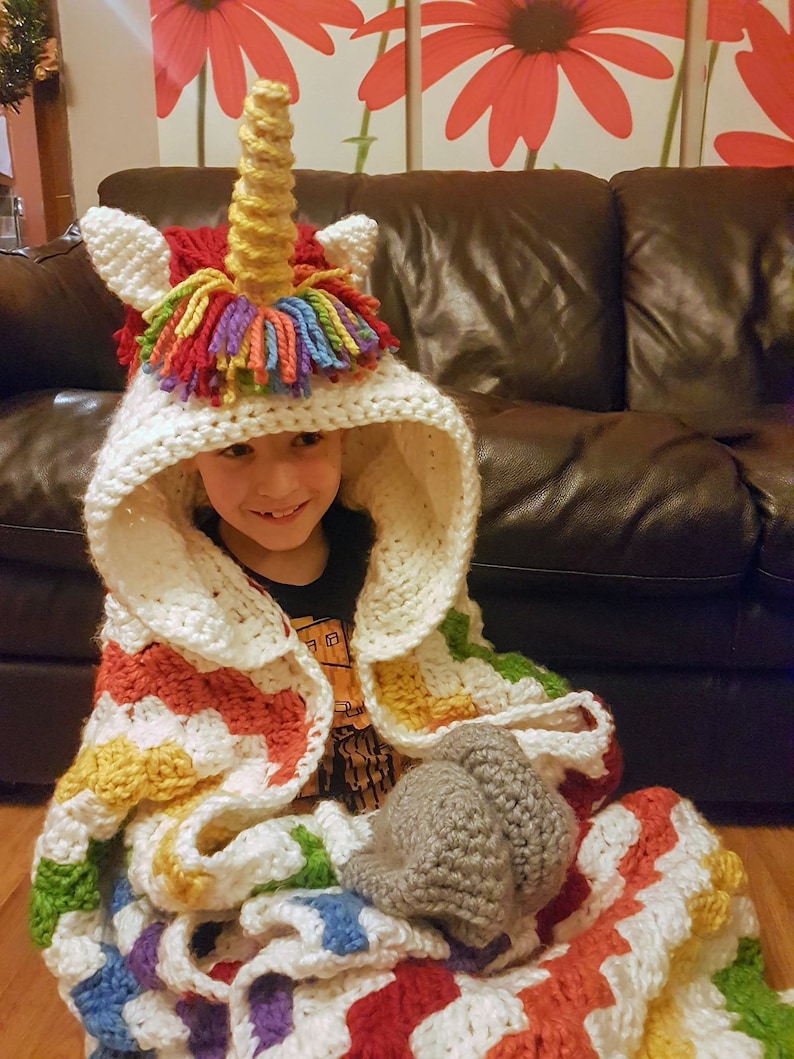 2in1 Rainbow Unicorn Hooded Blanket Crochet Pattern For Adults & Kids Wearable Blanket Christmas Birthday Gift Crochet Unicorn Hoodie Blanki image 7