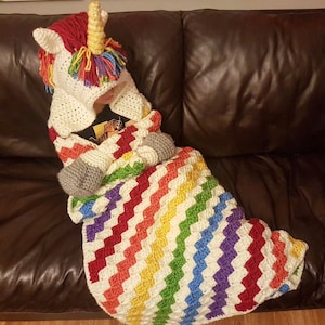 2in1 Rainbow Unicorn Hooded Blanket Crochet Pattern For Adults & Kids Wearable Blanket Christmas Birthday Gift Crochet Unicorn Hoodie Blanki image 4