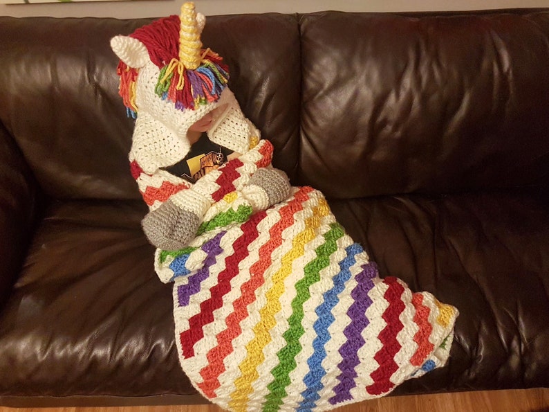 2in1 Rainbow Unicorn Hooded Blanket Crochet Pattern For Adults & Kids Wearable Blanket Christmas Birthday Gift Crochet Unicorn Hoodie Blanki image 4