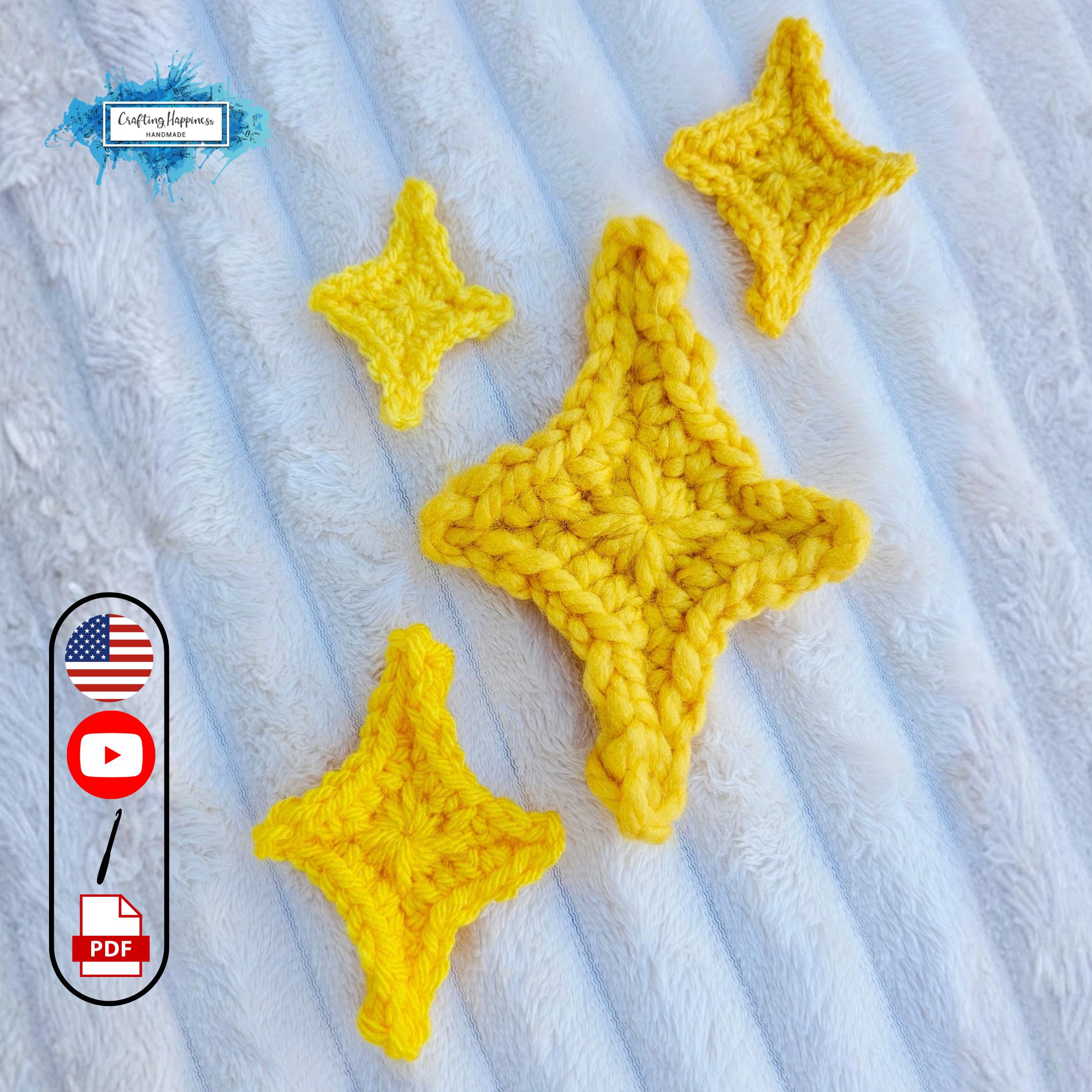 22 Crochet Patterns for Motifs and Appliques to Stitch, Layer, and Decorate 12 Crochet Pattern + Video Emoji Sparkle Star 4 Sizes