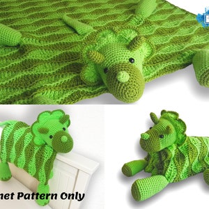 Triceratops Dinosaur Baby Blanket Crochet Pattern Stroller Blanket Baby Shower Gift For Boys & Girls Pram Blanket Dino Blanket Toy image 2