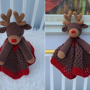 Rudolph Reindeer Baby Lovey Blanket Comforter Security Blanket Crochet Pattern Baby Shower Gift Animal Lovey Amigurumi Blankie For Baby image 8