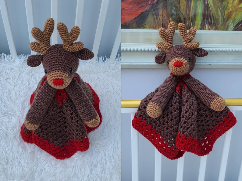 Rudolph Reindeer Baby Lovey Blanket Comforter Security Blanket Crochet Pattern Baby Shower Gift Animal Lovey Amigurumi Blankie For Baby image 8