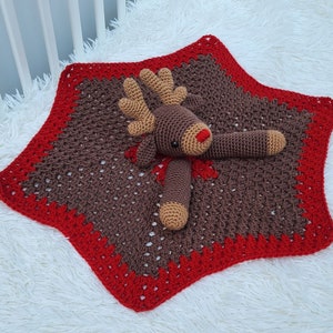 Rudolph Reindeer Baby Lovey Blanket Comforter Security Blanket Crochet Pattern Baby Shower Gift Animal Lovey Amigurumi Blankie For Baby image 10