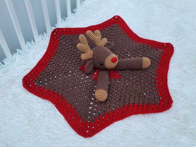 Rudolph Reindeer Baby Lovey Blanket Comforter Security Blanket Crochet Pattern Baby Shower Gift Animal Lovey Amigurumi Blankie For Baby image 10