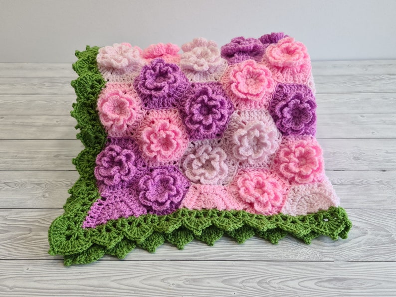 Summer Garden Flower Baby Blanket Lapghan Crochet Pattern Hexagon Blanket Baby Shower Gift Easy Flower Blanket Afghan Christmas Birthday image 10