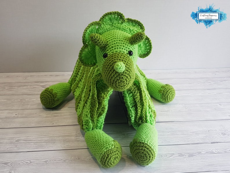 Triceratops Dinosaur Baby Blanket Crochet Pattern Stroller Blanket Baby Shower Gift For Boys & Girls Pram Blanket Dino Blanket Toy image 8