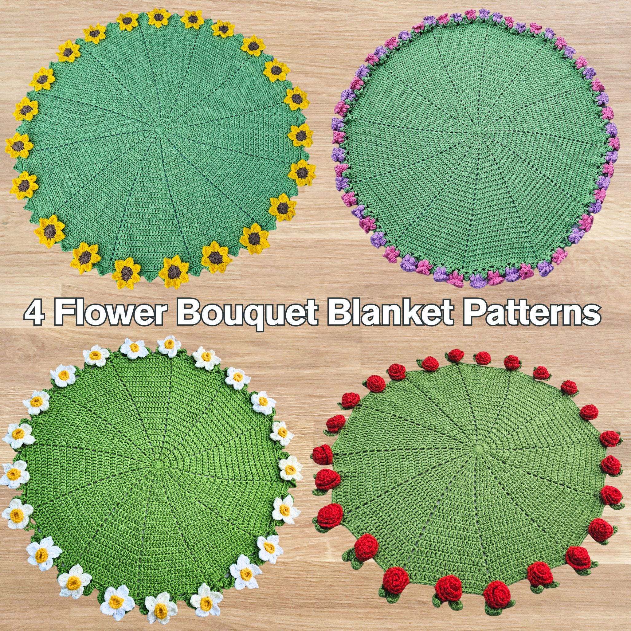 フラワーブーケブランケット かぎ針編みパターン4点セット | バラ