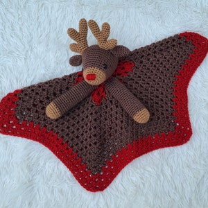 Rudolph Reindeer Baby Lovey Blanket Comforter Security Blanket Crochet Pattern Baby Shower Gift Animal Lovey Amigurumi Blankie For Baby image 5