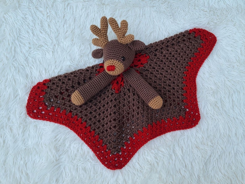 Rudolph Reindeer Baby Lovey Blanket Comforter Security Blanket Crochet Pattern Baby Shower Gift Animal Lovey Amigurumi Blankie For Baby image 5