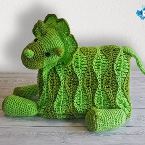 Triceratops Dinosaur Baby Blanket Crochet Pattern Stroller Blanket Baby Shower Gift For Boys & Girls Pram Blanket Dino Blanket Toy image 6