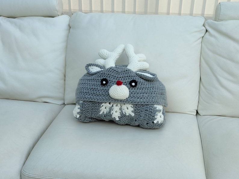 2in1 Hooded Reindeer Blanket Crochet Pattern Kids Adults Christmas Reindeer Afghan Wearable Blanket Hoodie Birthday Gift Blanket Throw 画像 6