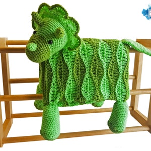 Triceratops Dinosaur Baby Blanket Crochet Pattern Stroller Blanket Baby Shower Gift For Boys & Girls Pram Blanket Dino Blanket Toy image 1