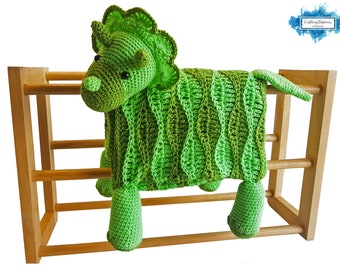 Triceratops Dinosaur Baby Blanket Crochet Pattern | Stroller Blanket | Baby Shower Gift For Boys & Girls | Pram Blanket | Dino Blanket Toy