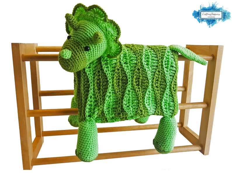 Triceratops Dinosaur Baby Blanket Crochet Pattern Stroller Blanket Baby Shower Gift For Boys & Girls Pram Blanket Dino Blanket Toy image 1