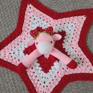 Strawberry Cow Baby Blanket & Lovey Baby Shower Set Crochet Patterns | Pram Blanket Toy Play Mat Baby Security Blanket Stroller Baby Gifts