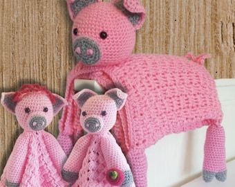 Pig Crochet Pattern Bundle PDF| Pig Baby Blanket & Lovey Pattern| Farm Animal Nursery Crochet | Baby Shower Gift