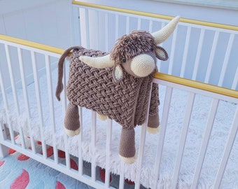 Highland Cow Crochet Baby Blanket Pattern | Scottish Afghan (PDF)