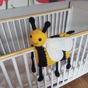 3in1 Happy Bee Folding Baby Blanket Toy Lovey Crochet Pattern Baby Shower Gift Bee Keeper Present Nursery Decoration Cot Blanket image 3
