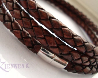 Wickelarmband aus Leder, 6mm geflochtenes Lederband, in vielen Farben, Wickelband mit Magnetverschluss
