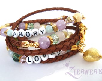 Bracelet de nom-familles - or, bracelet, bracelet avec des lettres