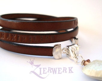 Bracelet en cuir avec texte individuel, bracelet familial, bijoux de timbre, bracelet d’emballage avec texte