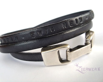 Family Band with individual text and hook closure, name Band 5 mm, partner band, family bracelet, leather bracelet, wrap bracelet