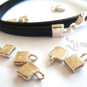 2 Endkappen Sterling Silber für Lederband flach