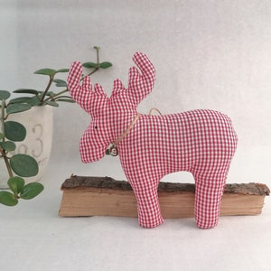 Elk decoration figure made of fabric in red and white for hanging // handmade decoration // Elk decoration Christmas // Christmas decoration red