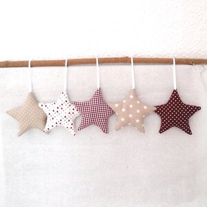 5 fabric stars in dark red beige and white for Christmas decoration // Christmas tree decoration // beige decoration // children's room decoration
