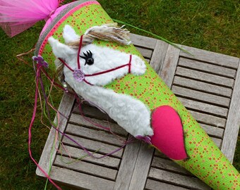 Schultüte Pferd Pferdeschultüte Pony Einhorn Blümchen 3D