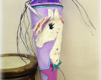 Schultüte Einhorn Einhornschultüte 85cm lila Sterne Stern 3D