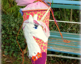 Schultüte Einhorn Einhornschultüte 85cm grün orange pink 3D