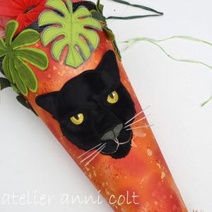 Schultüte Stoff schwarzer Panther mit 3D Applikation, Schultüte Dschungel, handgefertigtes Unikat, personalisierbar