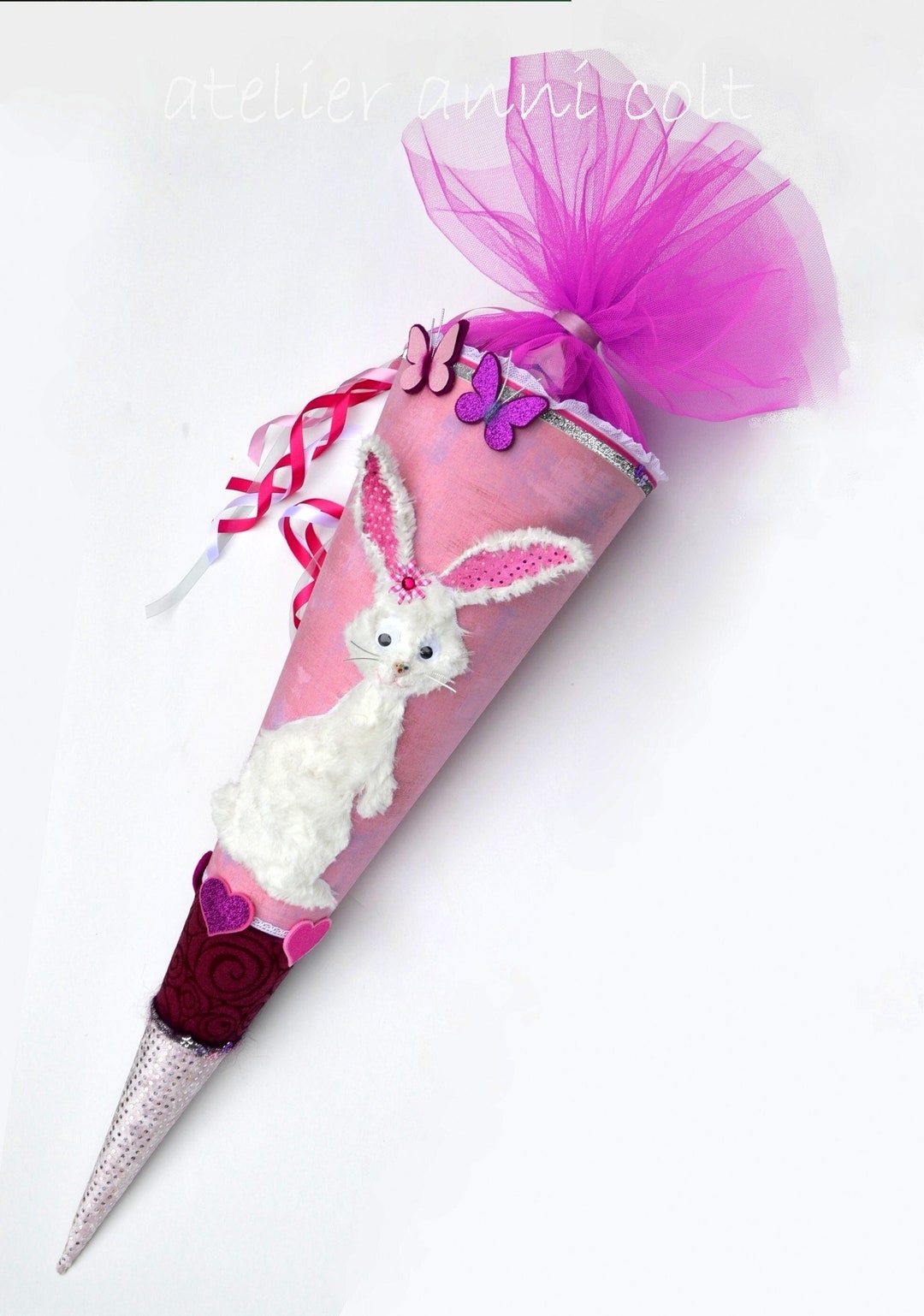 School Cone With White Rabbit in Pink, Candy Cone for Girls, 3D Design ...