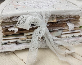 Fabric and Lace Handmade Junk Journal Vintage Diary Album Wedding Guestbook Unique Notebook Botanical Floral Ephemera Hand Made Junk Journal