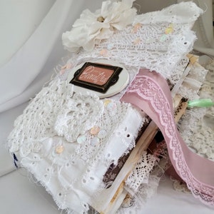 Fabric and Lace Handmade Junk Journal Vintage Diary Album  Photos  Hand Made Junk Journal Botanical Floral Ephemera Natural Birch Bark