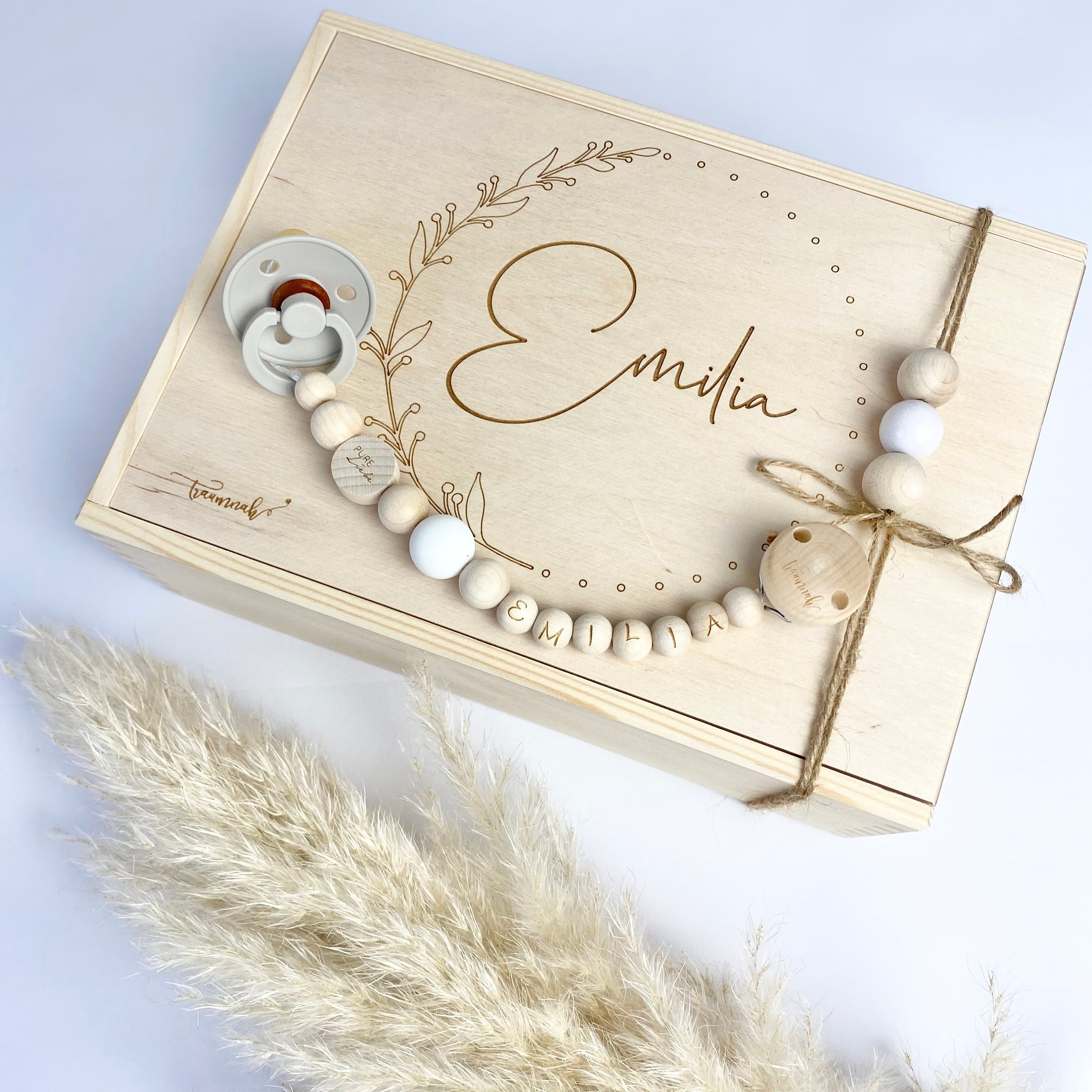 Boîte de Rappel Personnalisée avec Une Gravure Des Dates Naissance, Y Compris Cordon 3 Perles, Cadea