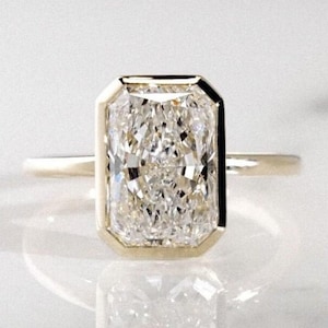 Bezel Set 4 CT Radiant Cut Moissanite Engagement Ring 14K Solid Gold Wedding Ring Solitaire Ring Anniversary Ring Promise Ring For Women