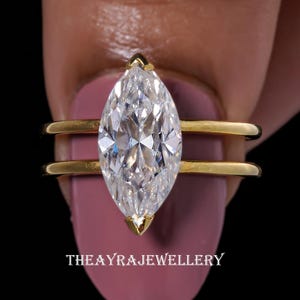 2.5 CT Marquise Cut Moissanite Engagement Ring Hidden Halo Ring Double Band Ring 14K Solid Gold Wedding Ring Anniversary Rings For Women