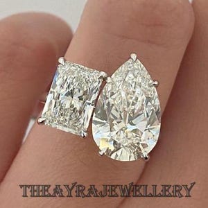 Toi Et Moi Pear And Radiant Cut Moissanite Ring 4 TCW Two Stone  Engagement Ring 14K Gold Wedding Ring You And Me Anniversary Ring For Women