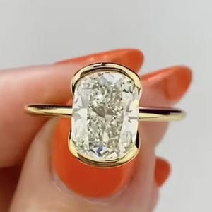 Half Bezel Set 3 CT Radiant Cut Moissanite Engagement Ring 14K Solid Yellow Gold Solitaire Ring Wedding Ring For Women Anniversary Ring