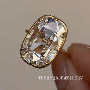 Old Mine 5 CT Elongated Cushion Cut Moissanite Ring Bezel Set Engagement Ring 14K Gold Wedding Ring Antique Diamond Ring Anniversary Ring